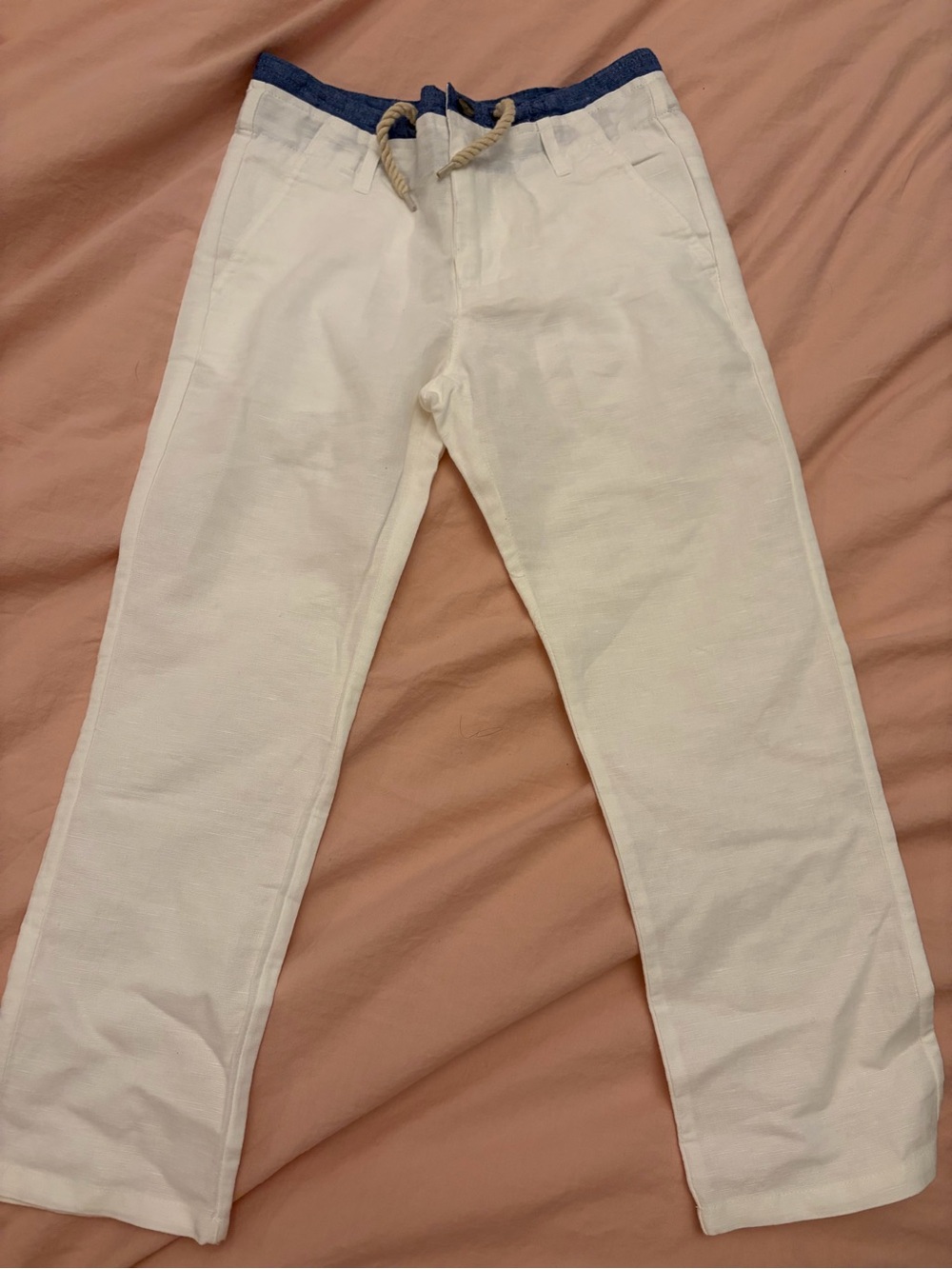 Janie and Jack White Drawstring Chinos with Navy Waistband